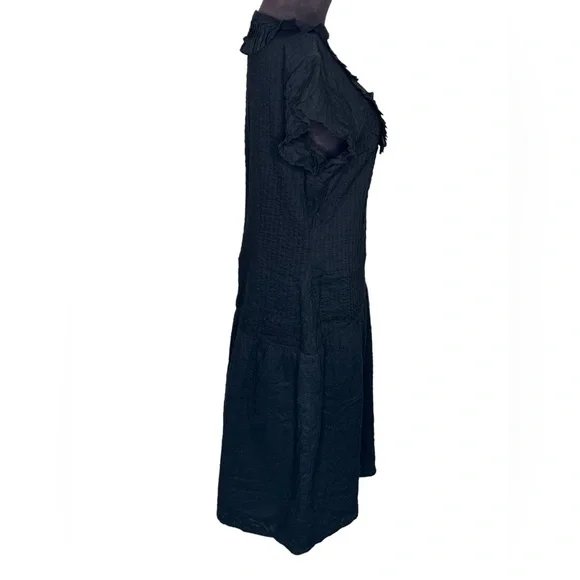 G2 by George Gross Womens Dress Size 16 Black Midi V-Neck A-Line 100% Cotton - Picture 5 of 10